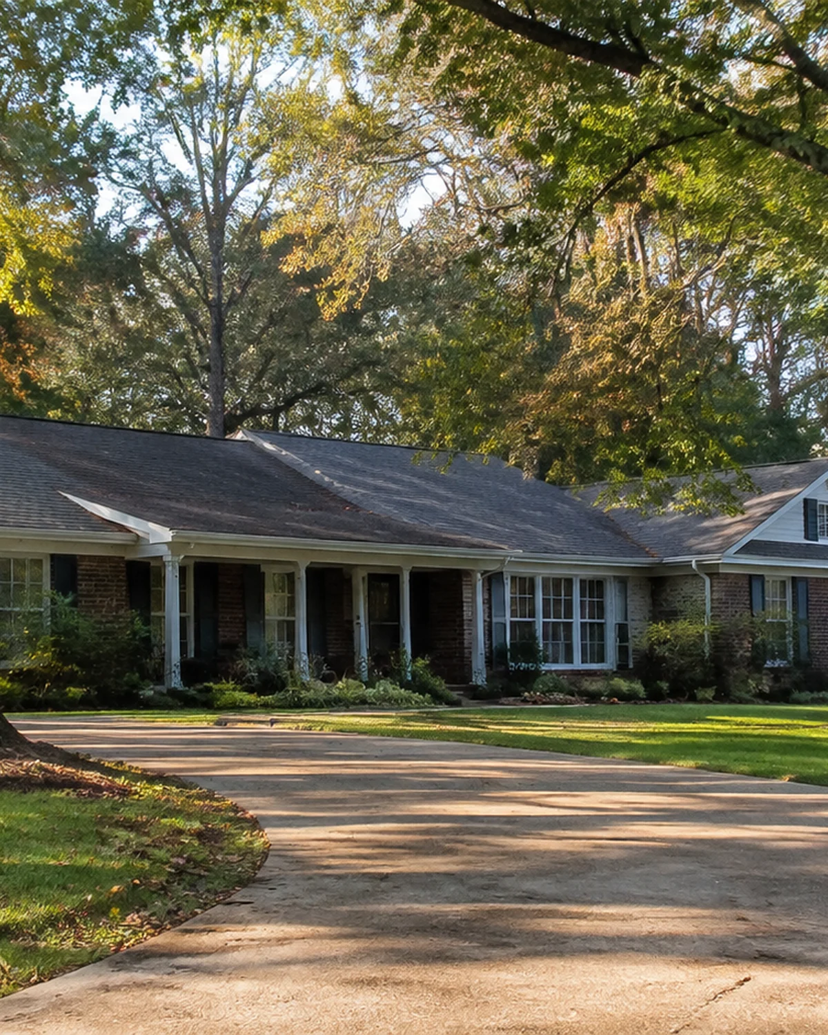 Illustrative residential property with brick exterior and mature landscaping