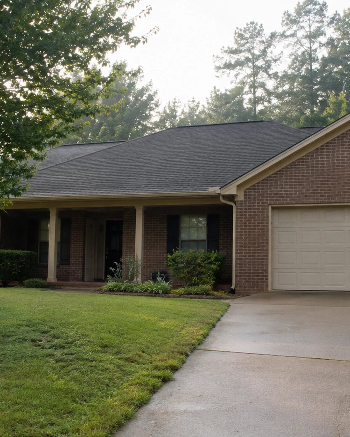 Illustrative residential property with brick exterior and mature landscaping