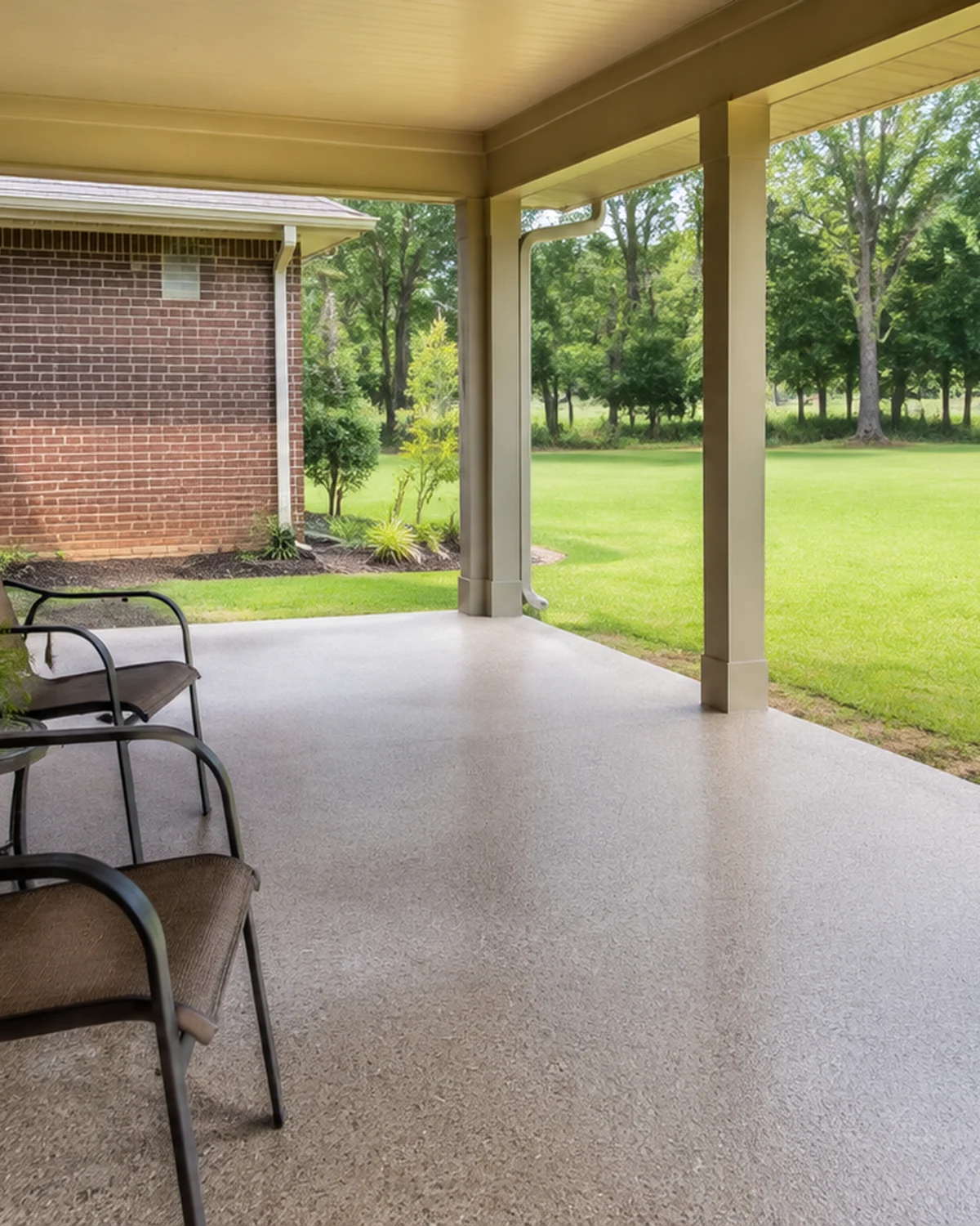 Close view of a coated porch floor and its border